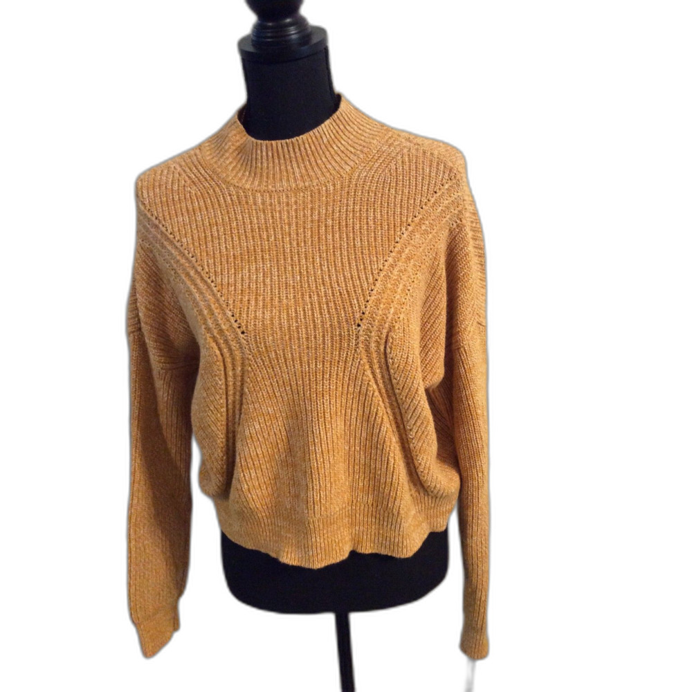 Kendall + Kylie Mustard Yellow Chunky Knit Crop Sweater - Size Small Cotton